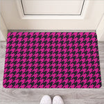 Magenta Pink And Black Houndstooth Print Rubber Doormat