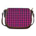 Magenta Pink And Black Houndstooth Print Saddle Bag