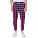 Magenta Pink And Black Houndstooth Print Scuba Joggers