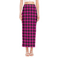 Magenta Pink And Black Houndstooth Print Side Slit Maxi Skirt