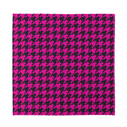 Magenta Pink And Black Houndstooth Print Silk Bandana