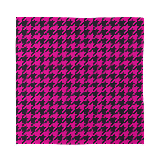 Magenta Pink And Black Houndstooth Print Silk Bandana