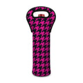 Magenta Pink And Black Houndstooth Print Single Neoprene Wine Tote