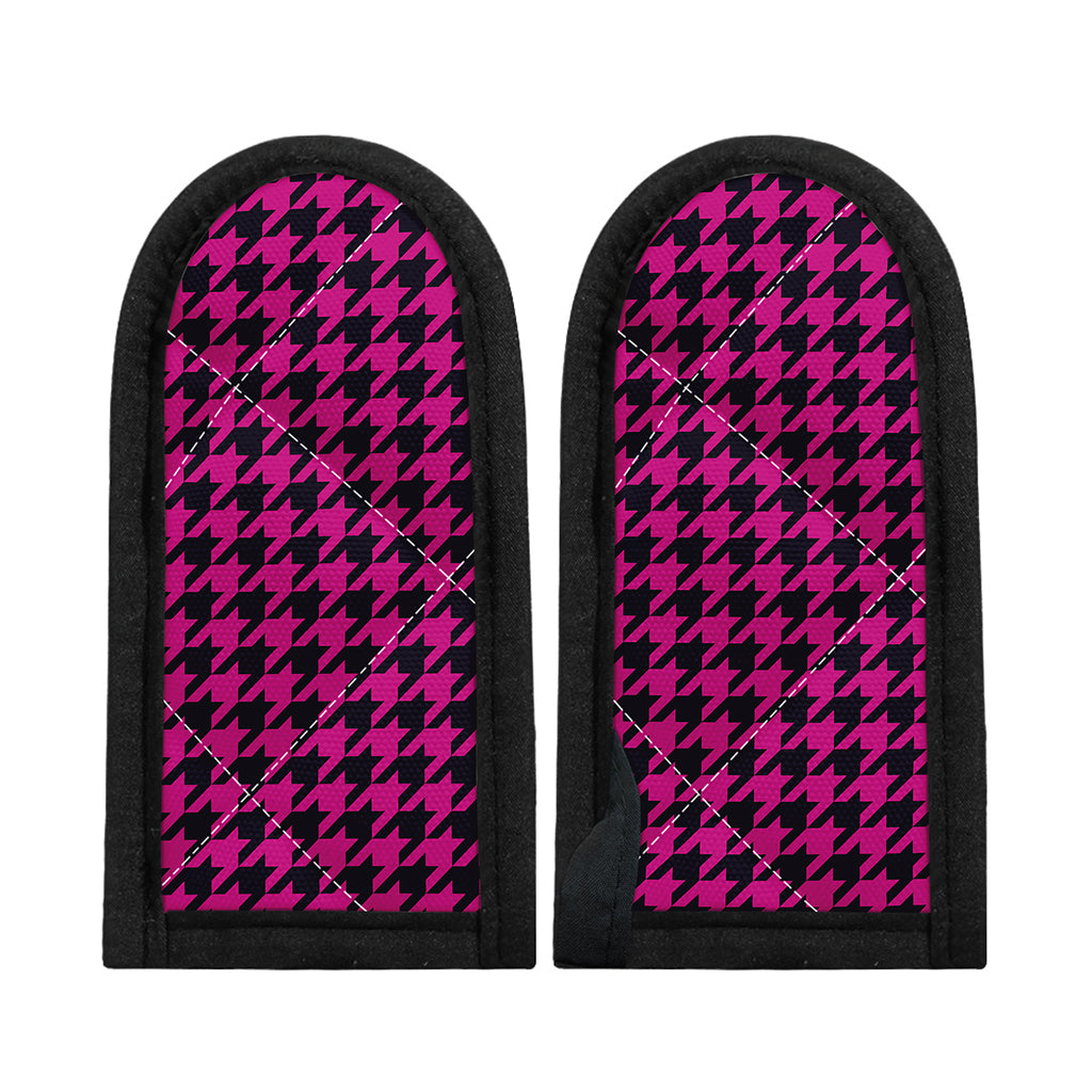 Magenta Pink And Black Houndstooth Print Skillet Handle Cover
