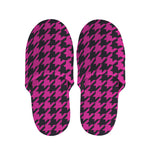 Magenta Pink And Black Houndstooth Print Slippers