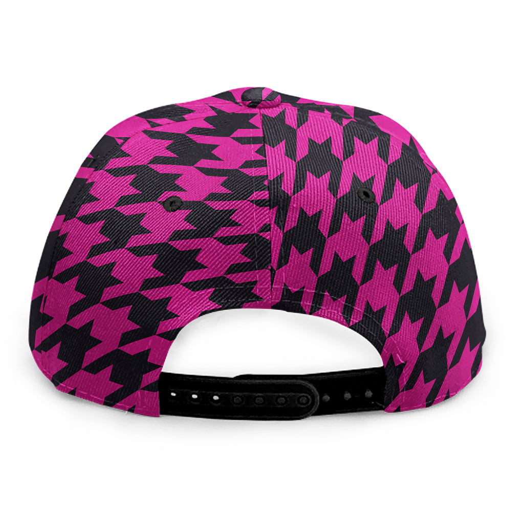 Magenta Pink And Black Houndstooth Print Snapback Cap