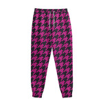 Magenta Pink And Black Houndstooth Print Sweatpants