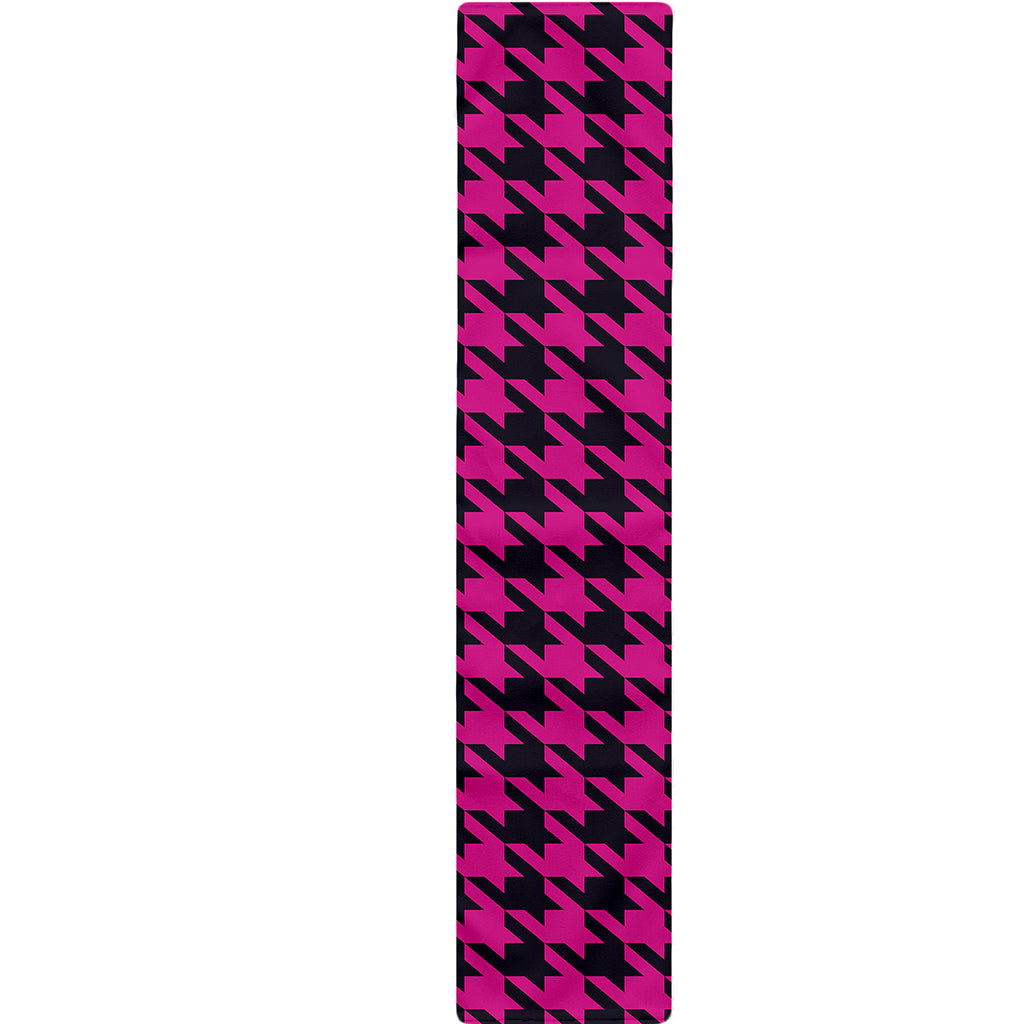 Magenta Pink And Black Houndstooth Print Table Runner
