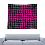 Magenta Pink And Black Houndstooth Print Tapestry
