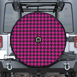 Magenta Pink And Black Houndstooth Print Tire Cover With Camera Hole