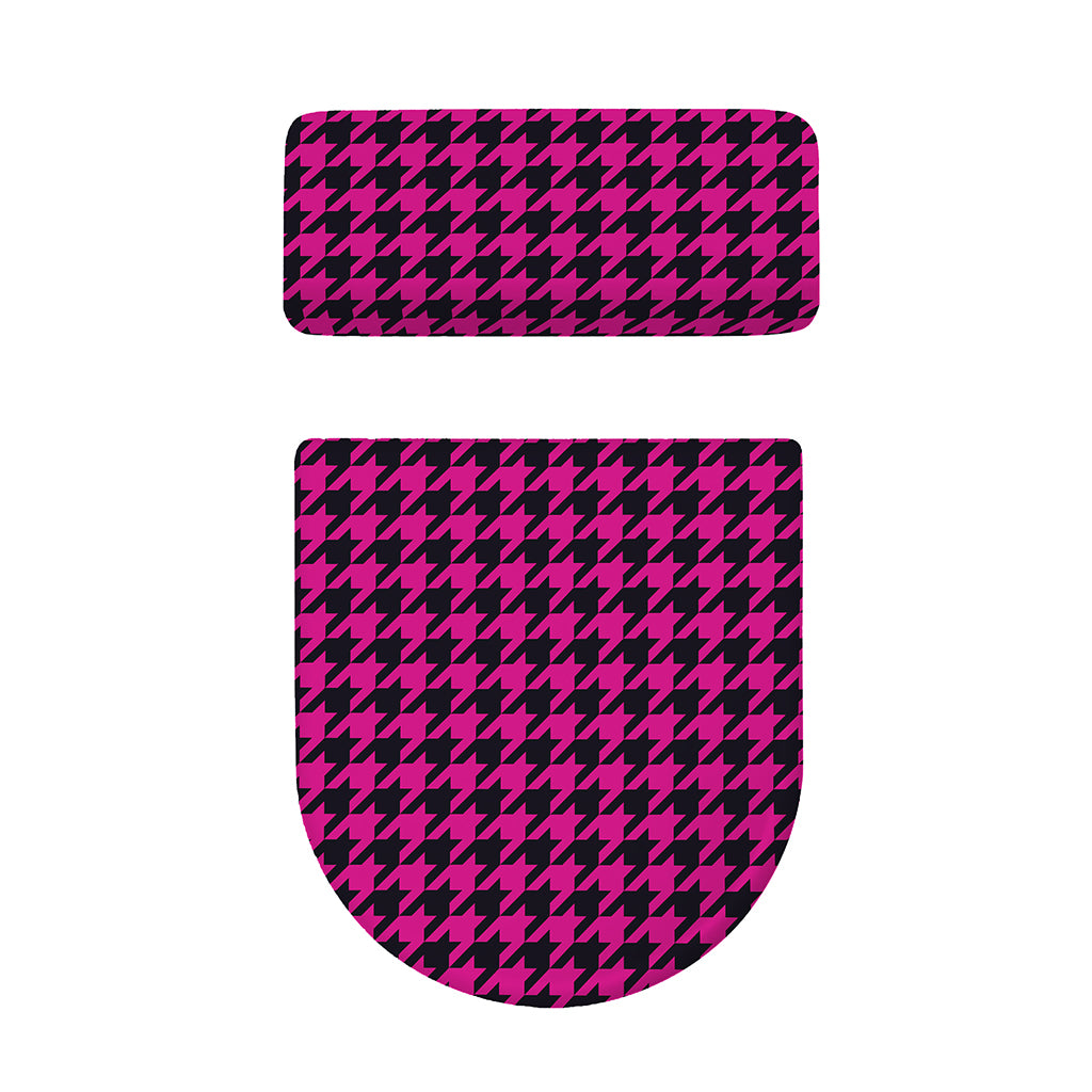 Magenta Pink And Black Houndstooth Print Toilet Lid And Tank Cover Set