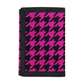 Magenta Pink And Black Houndstooth Print Trifold Wallet