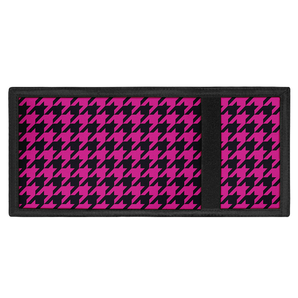 Magenta Pink And Black Houndstooth Print Trifold Wallet