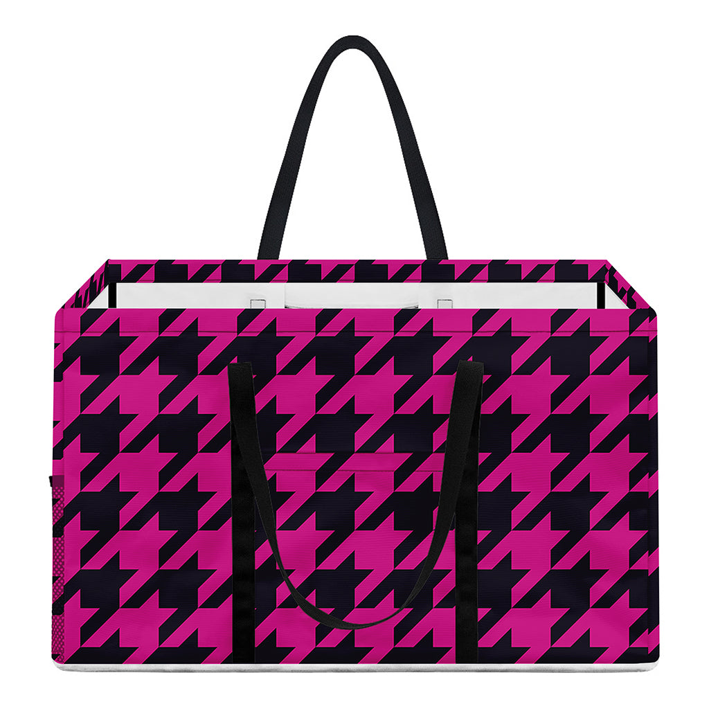Magenta Pink And Black Houndstooth Print Utility Tote Bag