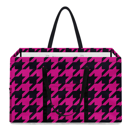 Magenta Pink And Black Houndstooth Print Utility Tote Bag