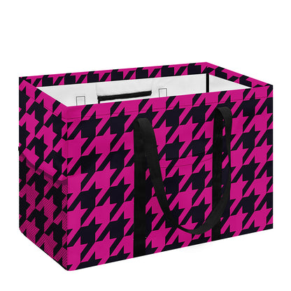 Magenta Pink And Black Houndstooth Print Utility Tote Bag