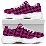 Magenta Pink And Black Houndstooth Print White Chunky Shoes