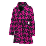 Magenta Pink And Black Houndstooth Print Women's Bathrobe