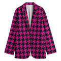 Magenta Pink And Black Houndstooth Print Women's Blazer