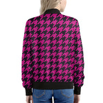 Magenta Pink And Black Houndstooth Print Women's Bomber Jacket
