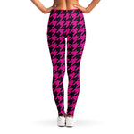 Magenta Pink And Black Houndstooth Print Women's Leggings