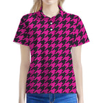Magenta Pink And Black Houndstooth Print Women's Polo Shirt