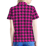 Magenta Pink And Black Houndstooth Print Women's Polo Shirt