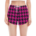 Magenta Pink And Black Houndstooth Print Women's Split Running Shorts