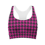 Magenta Pink And Black Houndstooth Print Women's Sports Bra