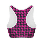 Magenta Pink And Black Houndstooth Print Women's Sports Bra