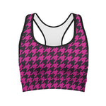 Magenta Pink And Black Houndstooth Print Women's Sports Bra