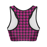 Magenta Pink And Black Houndstooth Print Women's Sports Bra