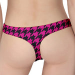 Magenta Pink And Black Houndstooth Print Women's Thong