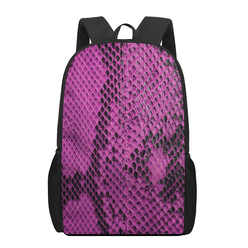 Magenta Pink And Black Snakeskin Print 17 Inch Backpack