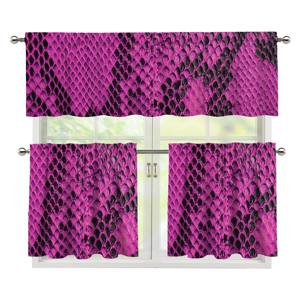 Magenta Pink And Black Snakeskin Print 3 Piece Kitchen Curtains