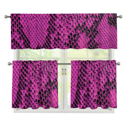 Magenta Pink And Black Snakeskin Print 3 Piece Kitchen Curtains