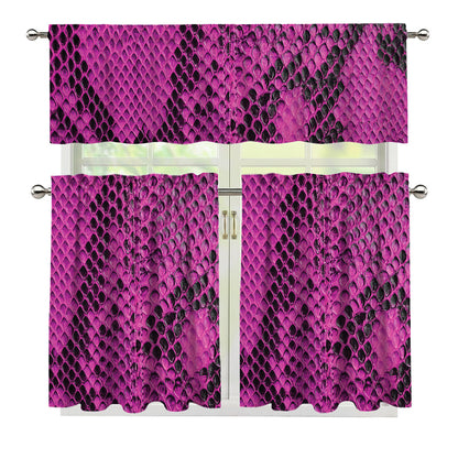 Magenta Pink And Black Snakeskin Print 3 Piece Kitchen Curtains