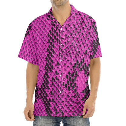 Magenta Pink And Black Snakeskin Print Aloha Shirt