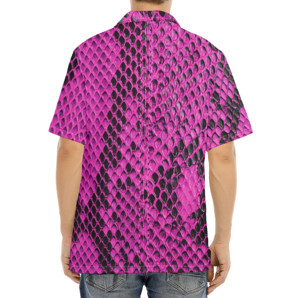 Magenta Pink And Black Snakeskin Print Aloha Shirt