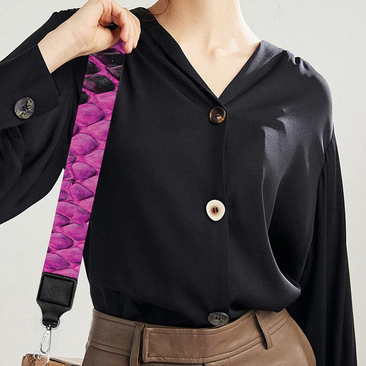 Magenta Pink And Black Snakeskin Print Bag Strap