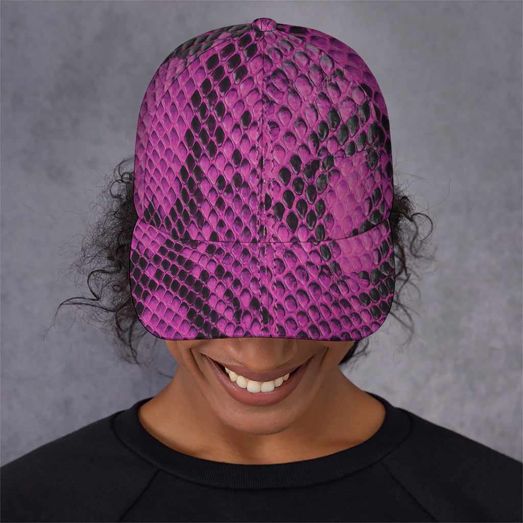 Magenta Pink And Black Snakeskin Print Baseball Cap