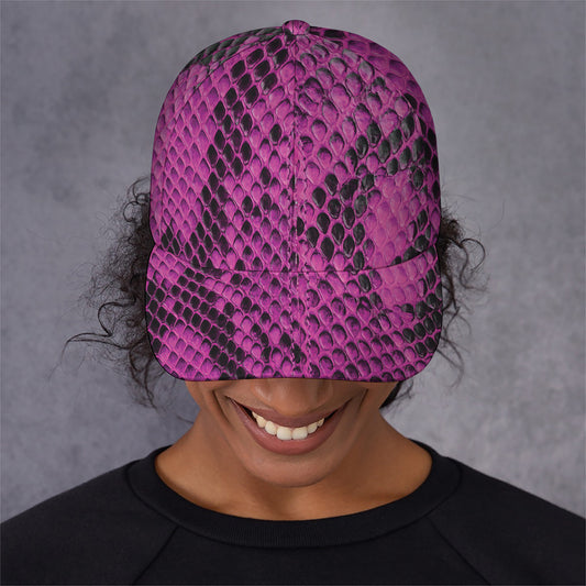 Magenta Pink And Black Snakeskin Print Baseball Cap