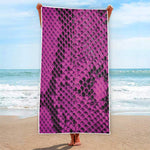 Magenta Pink And Black Snakeskin Print Beach Towel