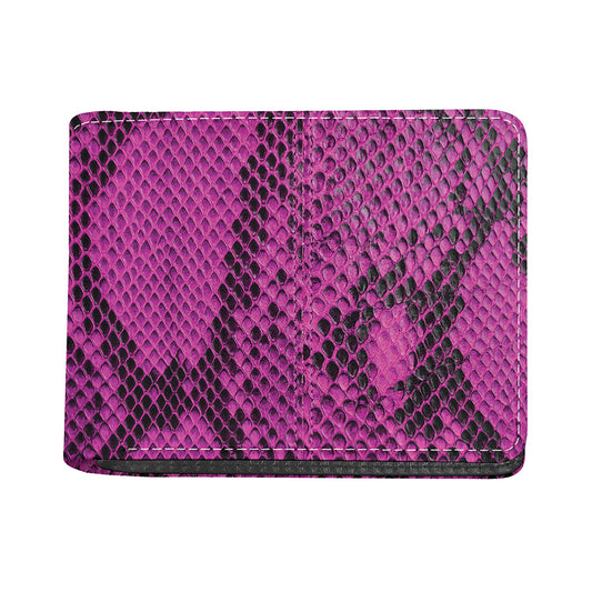 Magenta Pink And Black Snakeskin Print Bifold Wallet