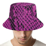 Magenta Pink And Black Snakeskin Print Bucket Hat