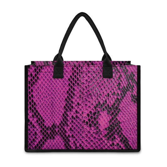 Magenta Pink And Black Snakeskin Print Canvas Tote Bag