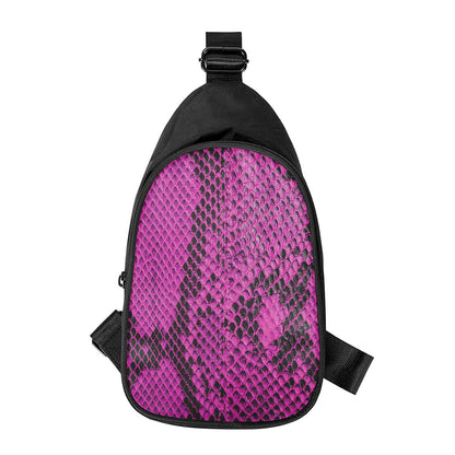 Magenta Pink And Black Snakeskin Print Chest Bag