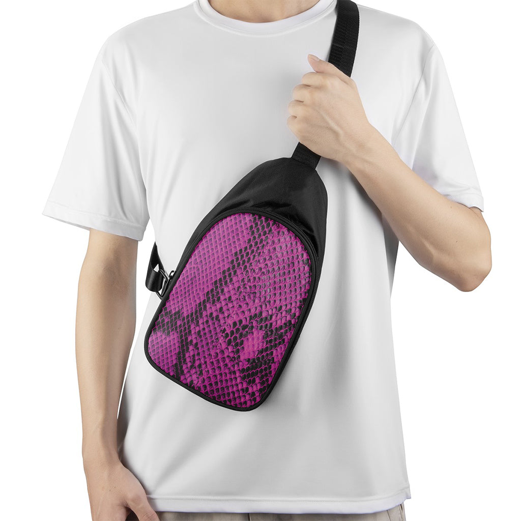 Magenta Pink And Black Snakeskin Print Chest Bag