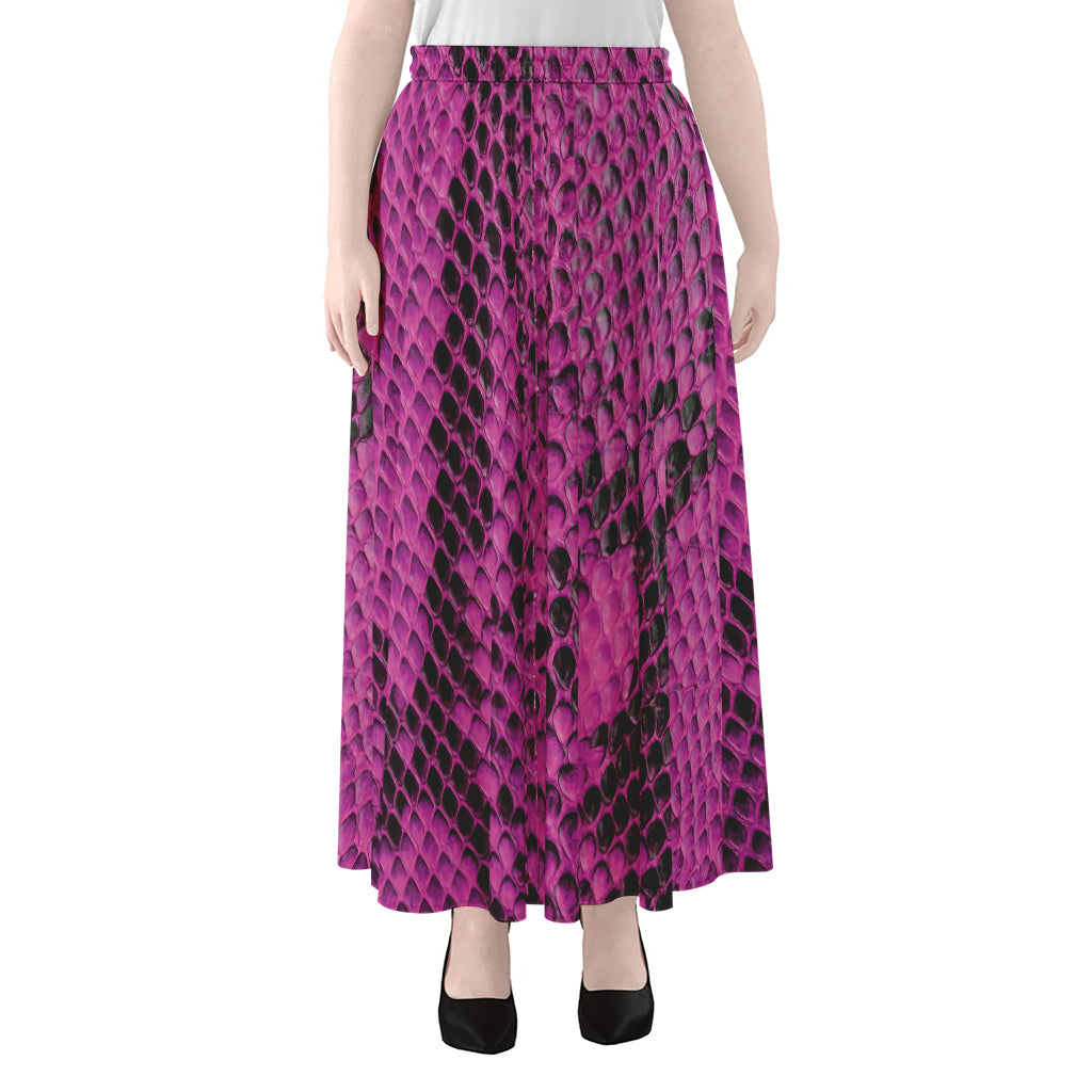 Magenta Pink And Black Snakeskin Print Chiffon Maxi Skirt