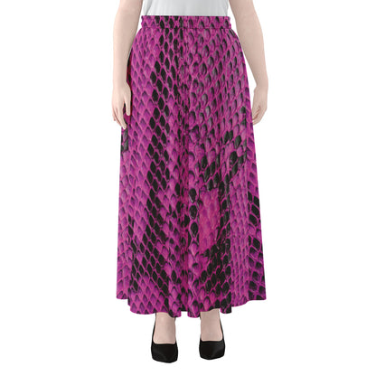 Magenta Pink And Black Snakeskin Print Chiffon Maxi Skirt